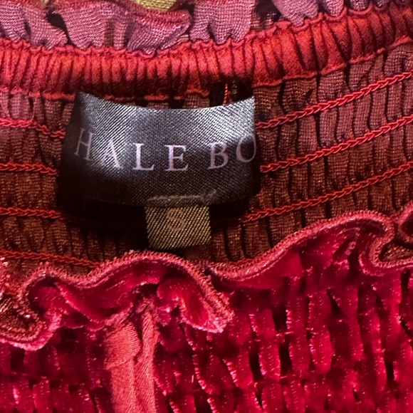 NWT Hale Bob Natalie off shoulder Red Silk blend velvet top S - Picture 4 of 11